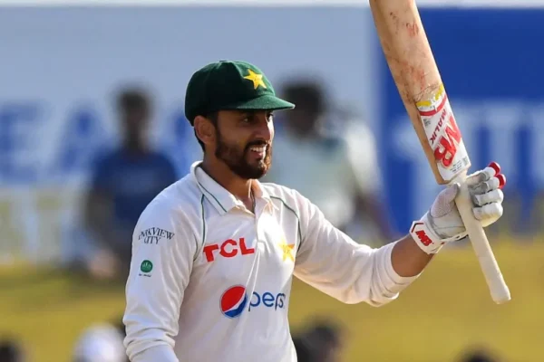 Salman Ali Agha in action during a cricket match, showcasing his skill and determination on the field.