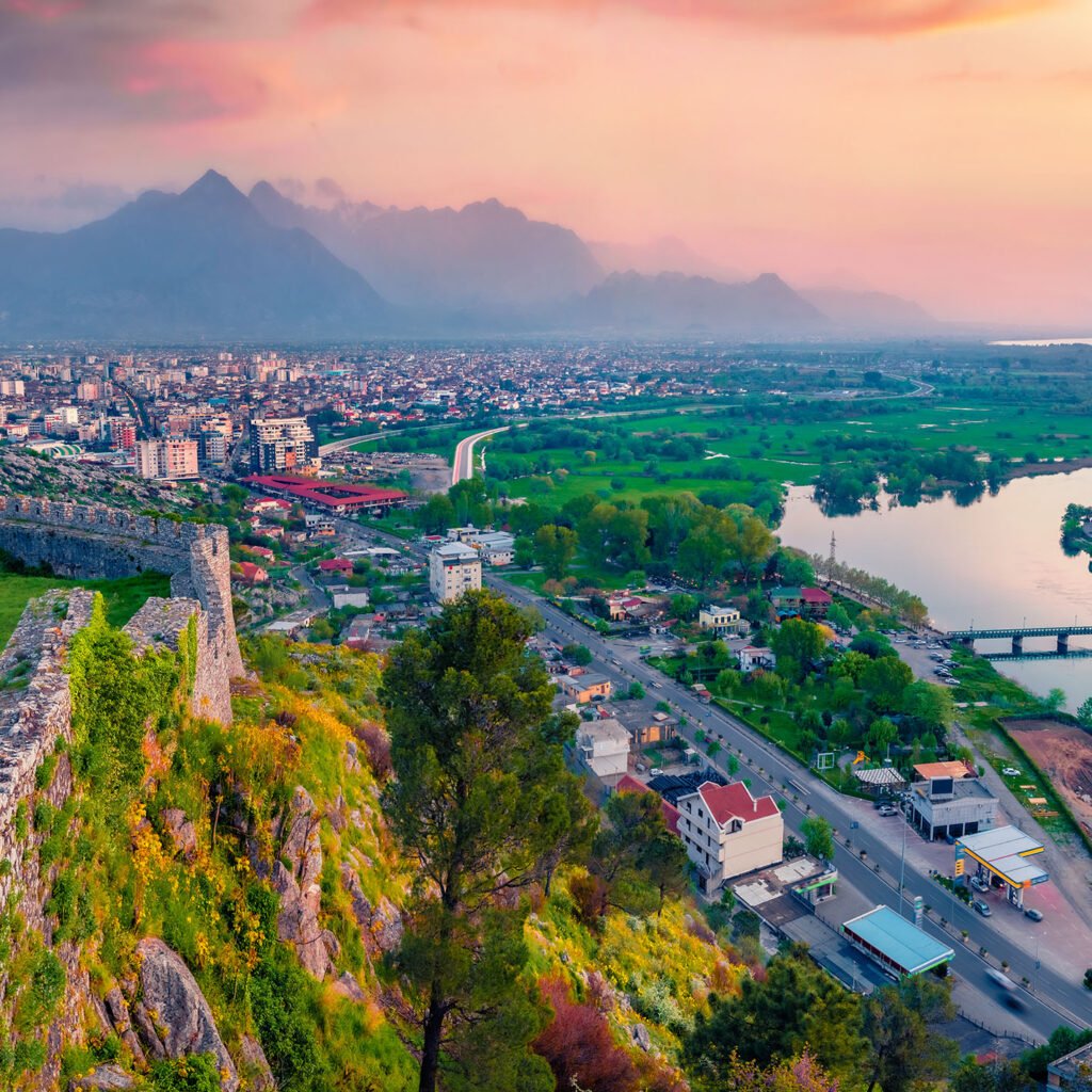 Beauty of Albania covered with mountains, river and trees.